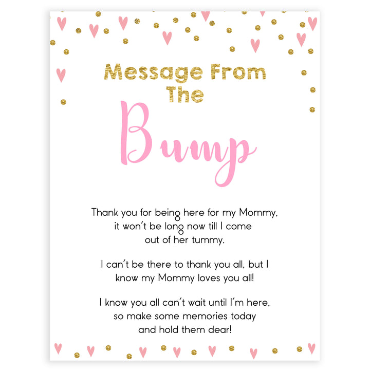 pink hearts baby shower, message from the bump baby game, printable baby games, pink baby games, girl baby games, top 10 baby games, fun baby games