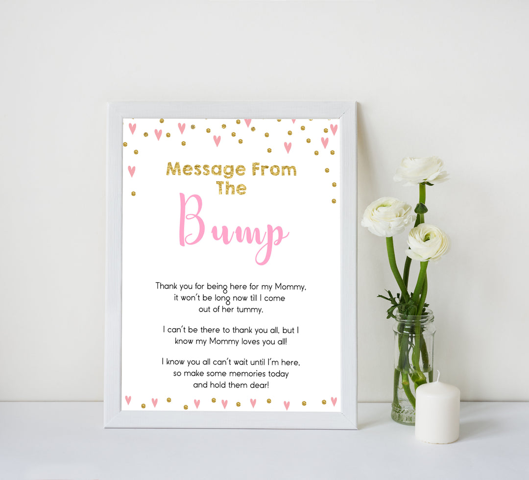pink hearts baby shower, message from the bump baby game, printable baby games, pink baby games, girl baby games, top 10 baby games, fun baby games