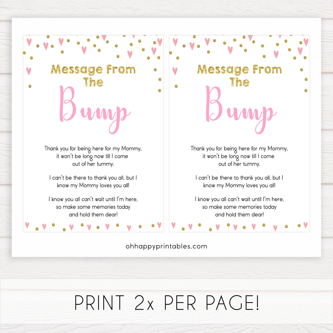 pink hearts baby shower, message from the bump baby game, printable baby games, pink baby games, girl baby games, top 10 baby games, fun baby games
