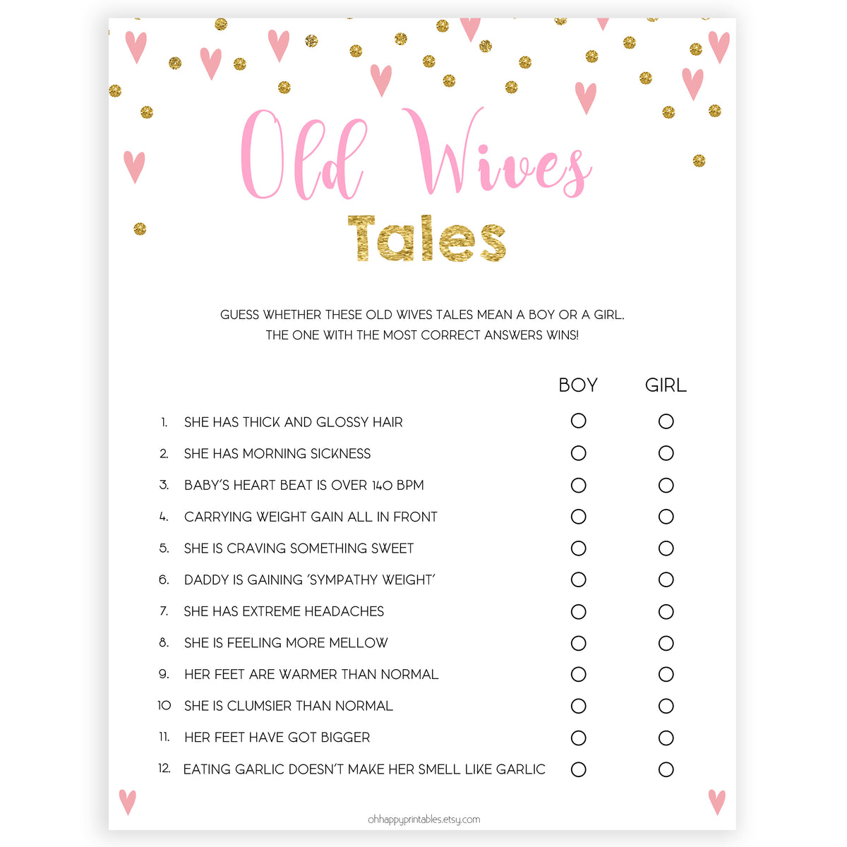 pink hearts baby shower, old wives tales baby game, printable baby games, pink baby games, girl baby games, top 10 baby games, fun baby games
