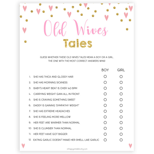 pink hearts baby shower, old wives tales baby game, printable baby games, pink baby games, girl baby games, top 10 baby games, fun baby games