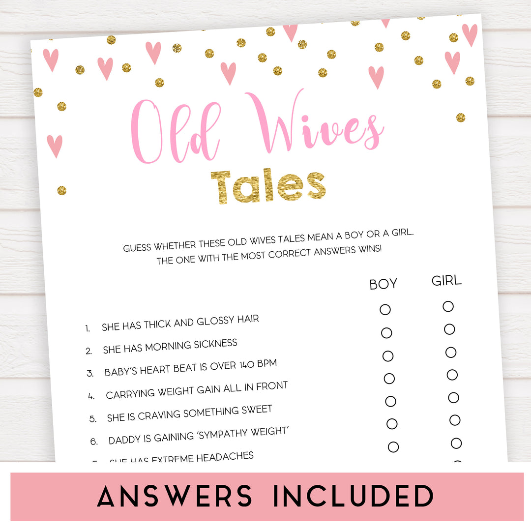 pink hearts baby shower, old wives tales baby game, printable baby games, pink baby games, girl baby games, top 10 baby games, fun baby games