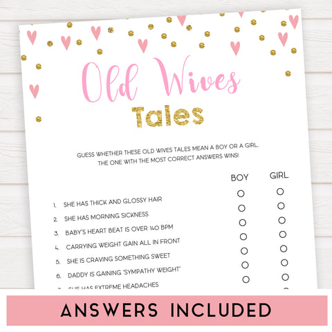 pink hearts baby shower, old wives tales baby game, printable baby games, pink baby games, girl baby games, top 10 baby games, fun baby games