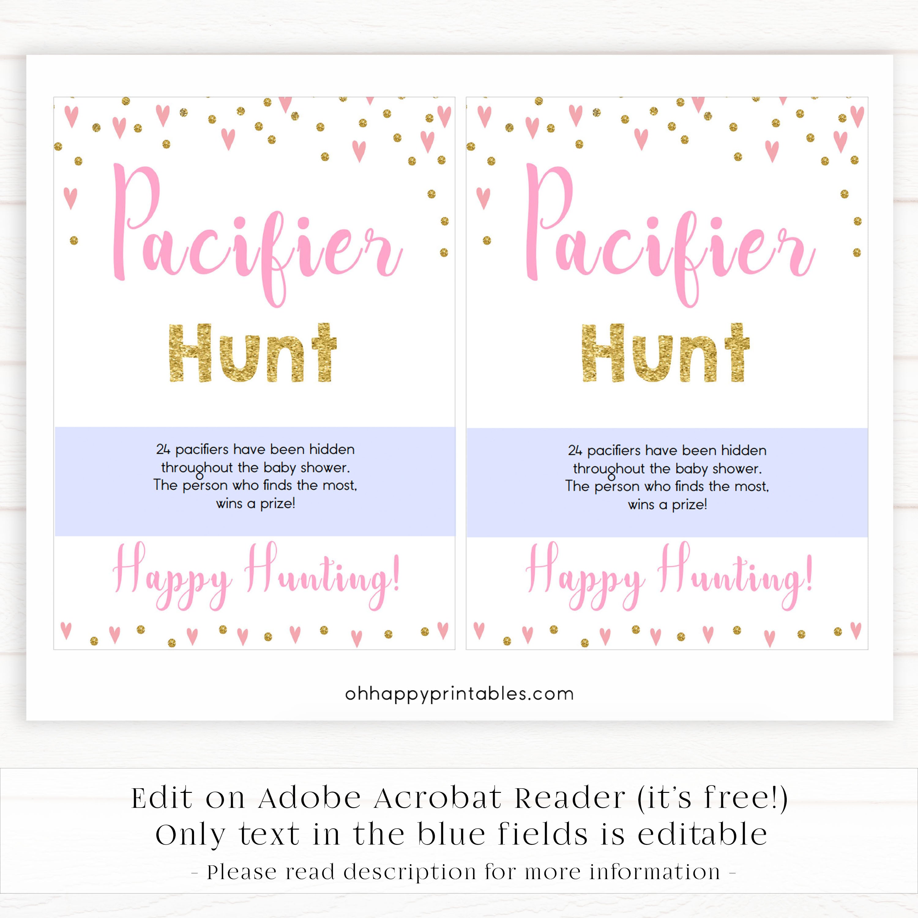 pink hearts baby shower, pacifier hunt baby game, printable baby games, pink baby games, girl baby games, top 10 baby games, fun baby games
