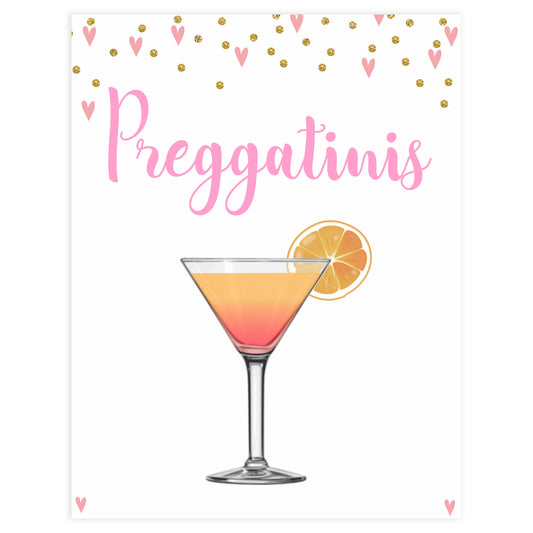 preggatinis baby signs, preggatinis baby table signs, Pink hearts baby decor, printable baby table signs, printable baby decor, gold glitter table signs, fun baby signs, pink hearts fun baby table signs