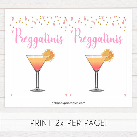preggatinis baby signs, preggatinis baby table signs, Pink hearts baby decor, printable baby table signs, printable baby decor, gold glitter table signs, fun baby signs, pink hearts fun baby table signs