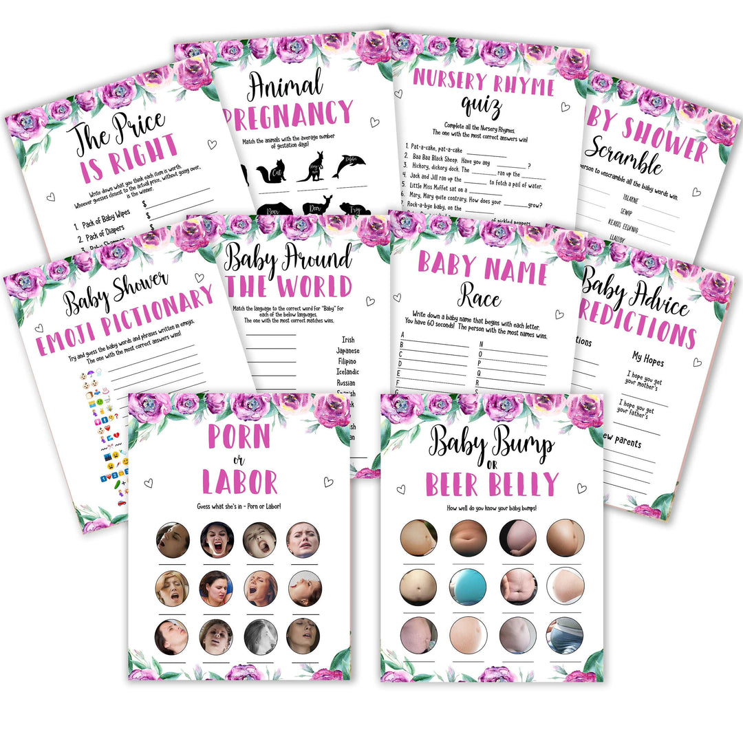 10 Purple peonies baby shower games, printable baby shower games, fun baby shower games, baby shower games, popular baby shower games, floral baby shower games, purple baby shower themes