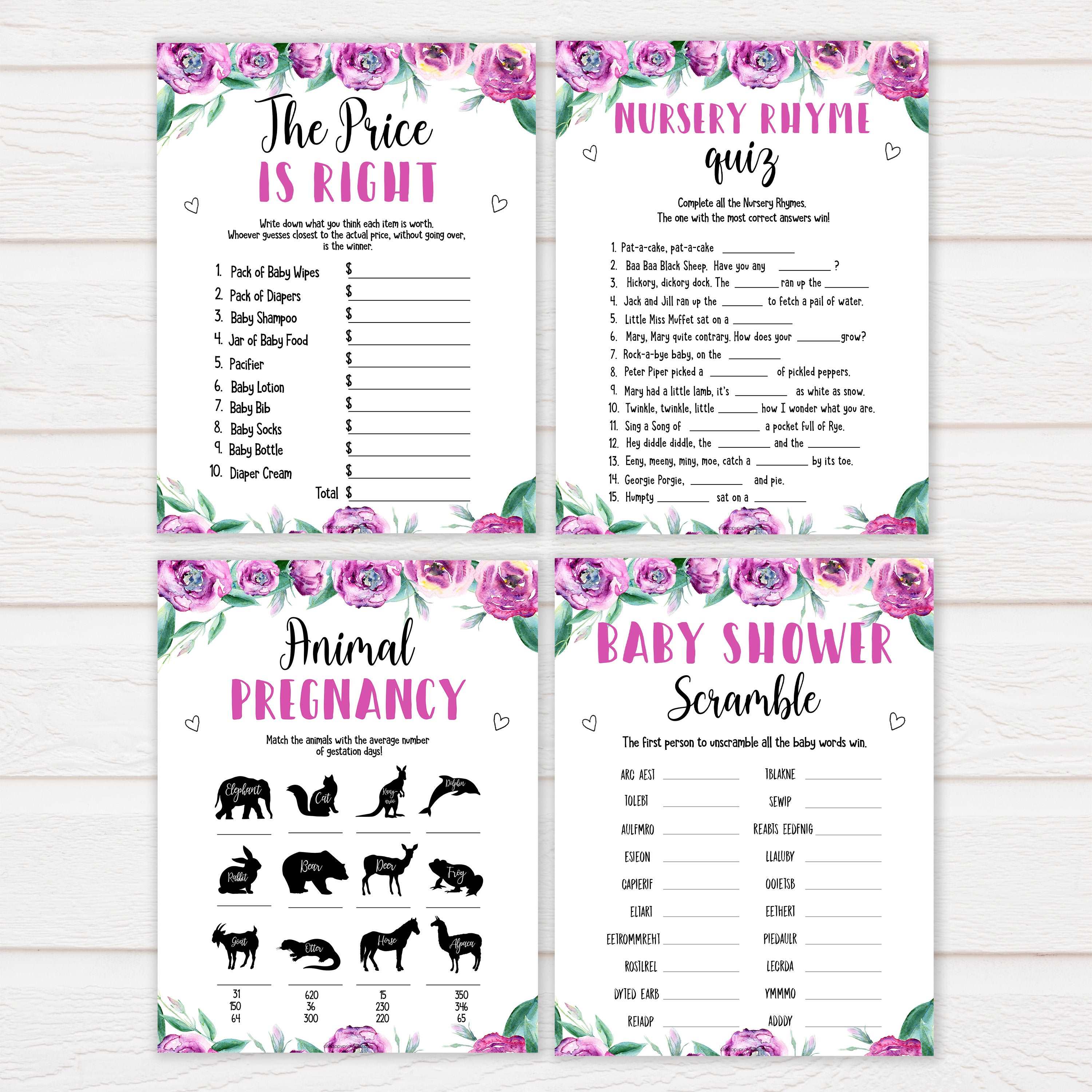 10 Purple peonies baby shower games, printable baby shower games, fun baby shower games, baby shower games, popular baby shower games, floral baby shower games, purple baby shower themes