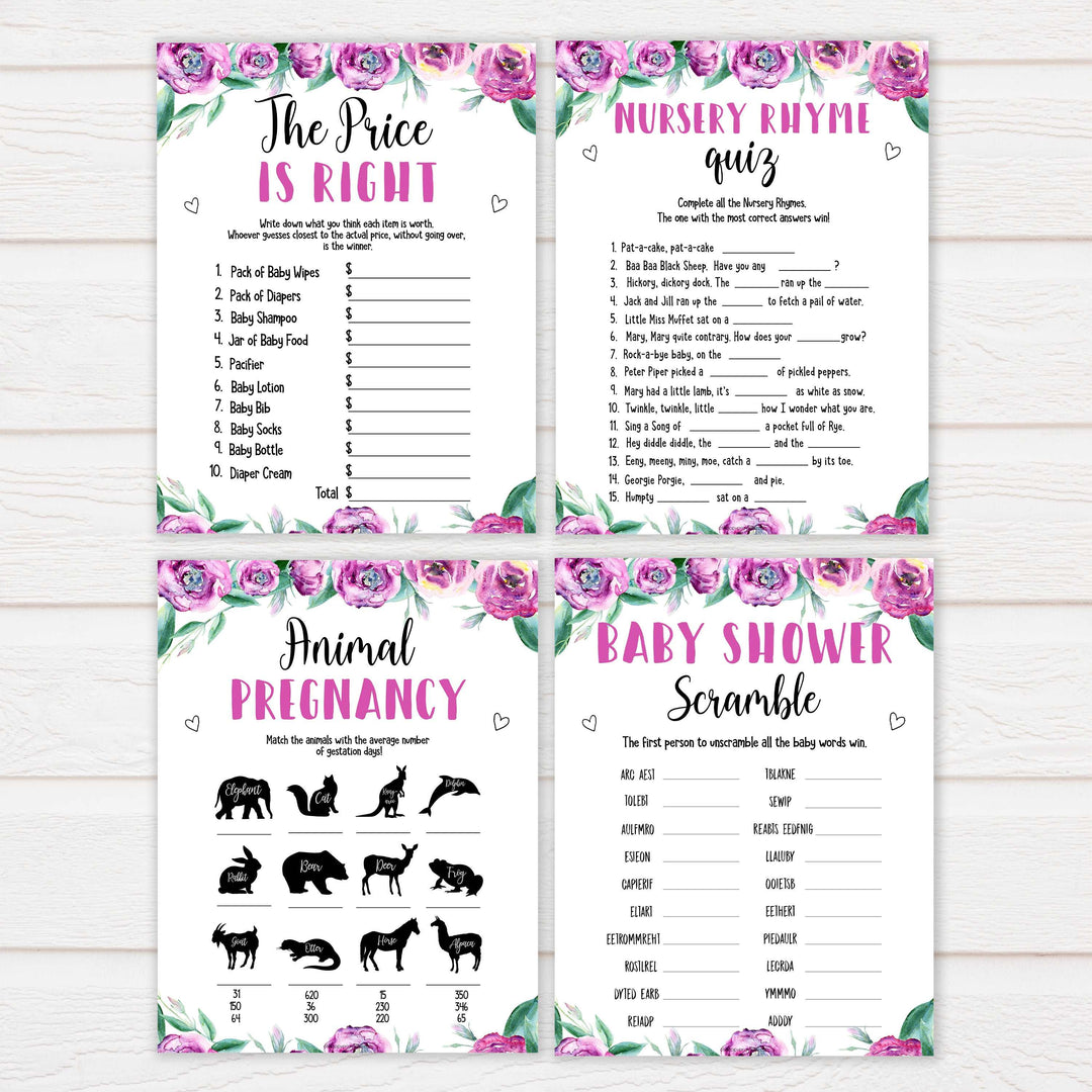 10 Purple peonies baby shower games, printable baby shower games, fun baby shower games, baby shower games, popular baby shower games, floral baby shower games, purple baby shower themes