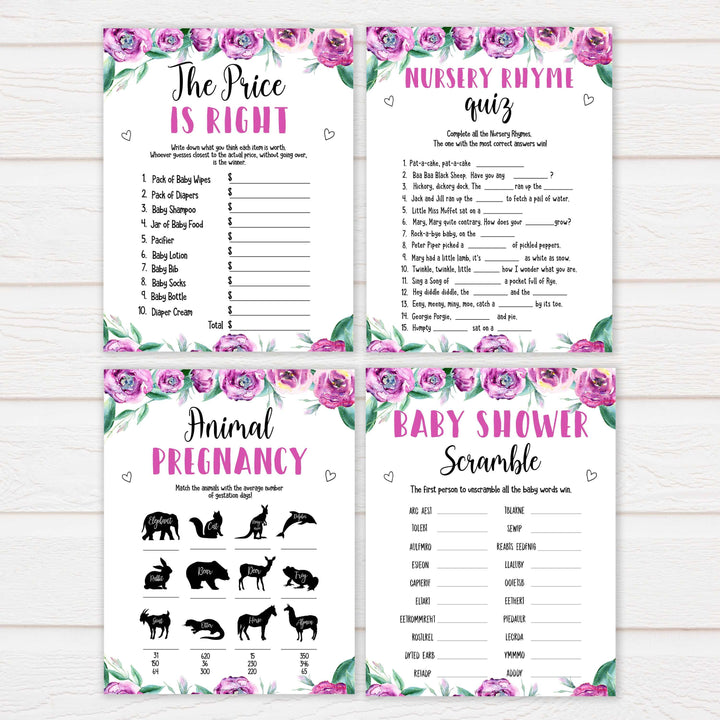 10 Purple peonies baby shower games, printable baby shower games, fun baby shower games, baby shower games, popular baby shower games, floral baby shower games, purple baby shower themes