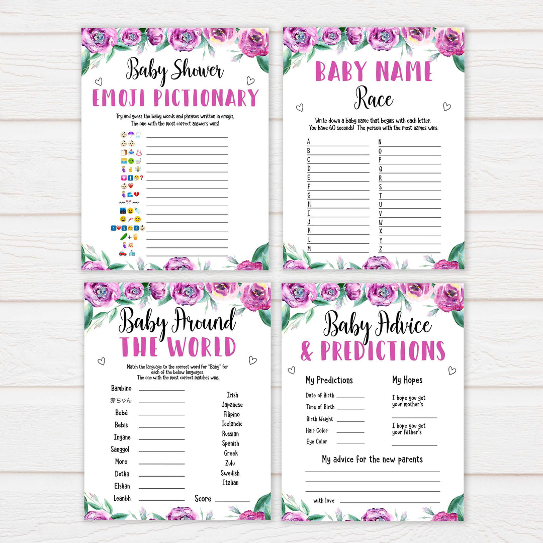 10 Purple peonies baby shower games, printable baby shower games, fun baby shower games, baby shower games, popular baby shower games, floral baby shower games, purple baby shower themes