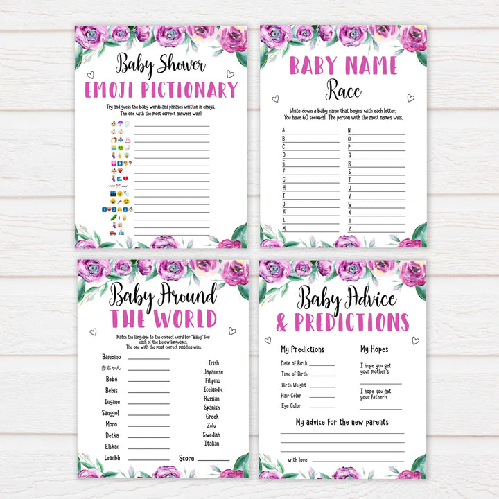 10 Purple peonies baby shower games, printable baby shower games, fun baby shower games, baby shower games, popular baby shower games, floral baby shower games, purple baby shower themes