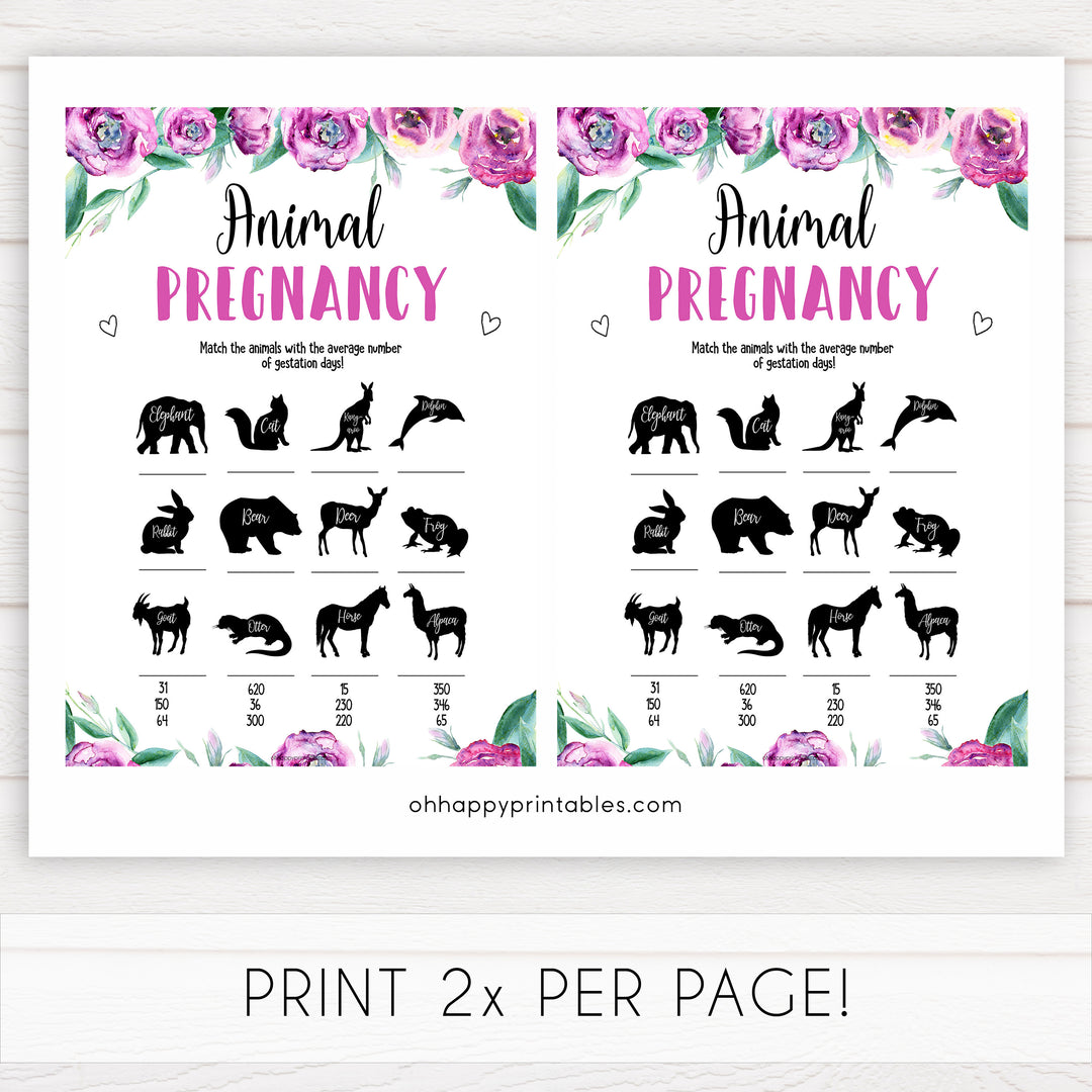 Purple peonies animal pregnancy baby shower games, printable baby shower games, fun baby shower games, baby shower games, popular baby shower games, floral baby shower games, purple baby shower themes
