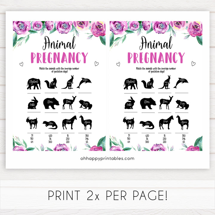 Purple peonies animal pregnancy baby shower games, printable baby shower games, fun baby shower games, baby shower games, popular baby shower games, floral baby shower games, purple baby shower themes
