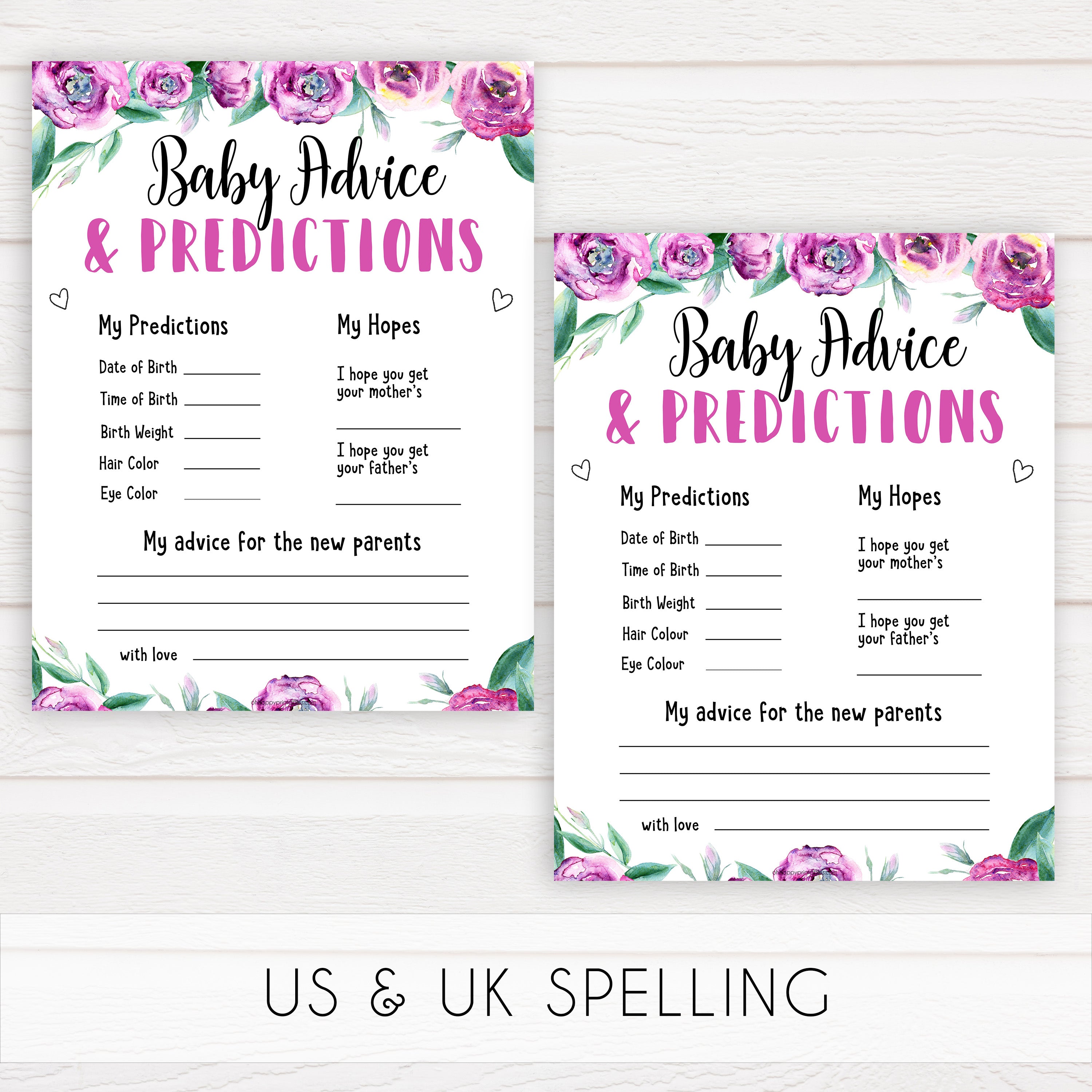 Purple peonies baby advice and predictions baby shower games, printable baby shower games, fun baby shower games, baby shower games, popular baby shower games, floral baby shower games, purple baby shower themes