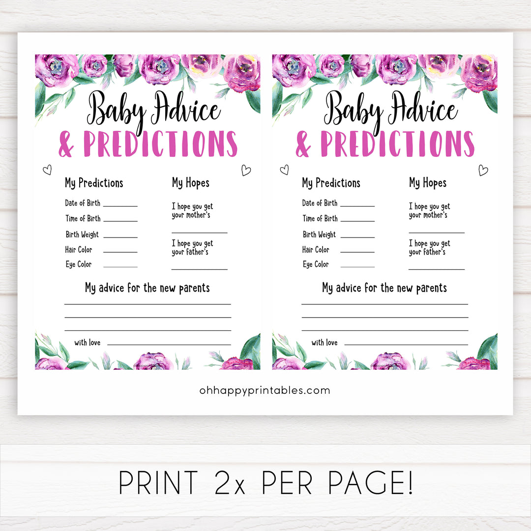 Purple peonies baby advice and predictions baby shower games, printable baby shower games, fun baby shower games, baby shower games, popular baby shower games, floral baby shower games, purple baby shower themes