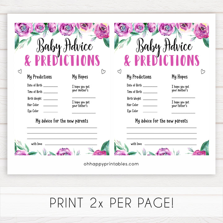 Purple peonies baby advice and predictions baby shower games, printable baby shower games, fun baby shower games, baby shower games, popular baby shower games, floral baby shower games, purple baby shower themes