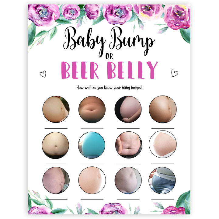 Purple peonies baby bump or beer belly baby shower games, printable baby shower games, fun baby shower games, baby shower games, popular baby shower games, floral baby shower games, purple baby shower themes