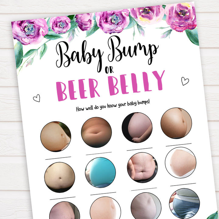 Purple peonies baby bump or beer belly baby shower games, printable baby shower games, fun baby shower games, baby shower games, popular baby shower games, floral baby shower games, purple baby shower themes