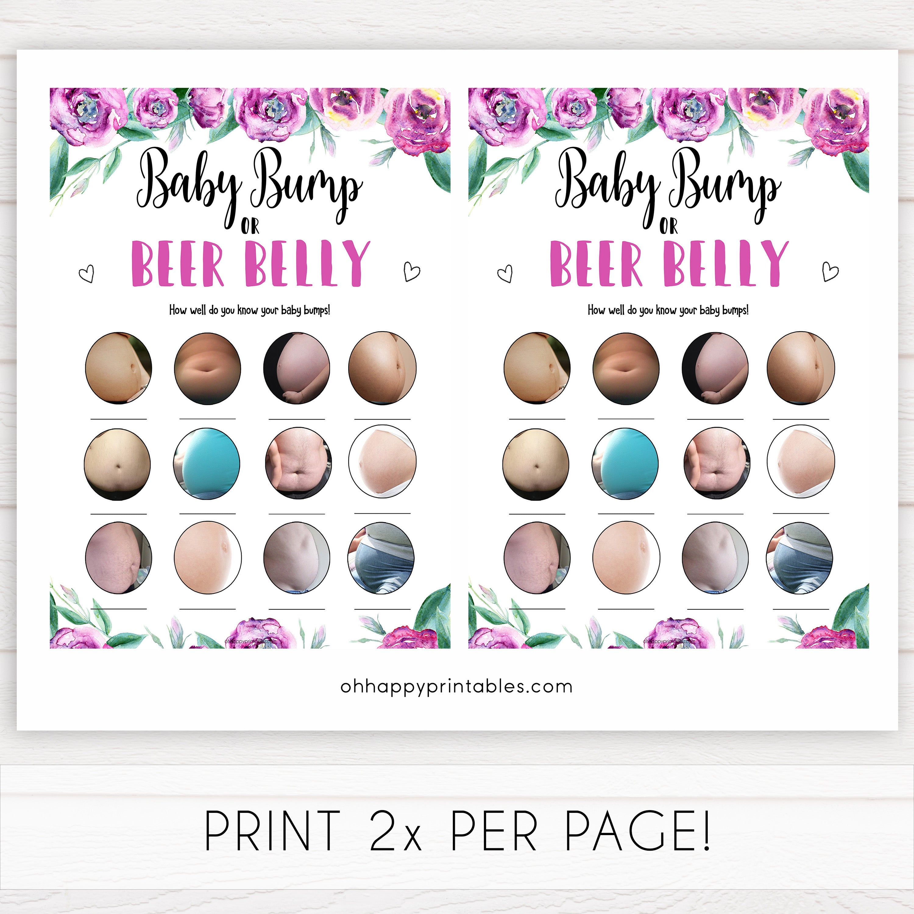 Purple peonies baby bump or beer belly baby shower games, printable baby shower games, fun baby shower games, baby shower games, popular baby shower games, floral baby shower games, purple baby shower themes
