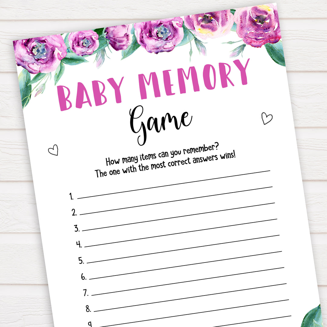 Purple peonies baby memory game baby shower games, printable baby shower games, fun baby shower games, baby shower games, popular baby shower games, floral baby shower games, purple baby shower themes