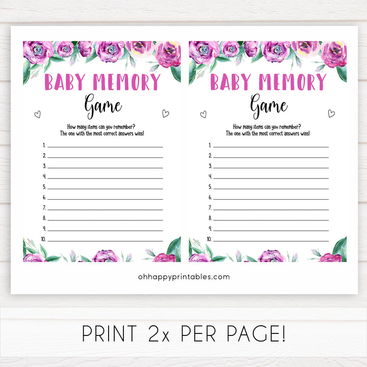 Purple peonies baby memory game baby shower games, printable baby shower games, fun baby shower games, baby shower games, popular baby shower games, floral baby shower games, purple baby shower themes