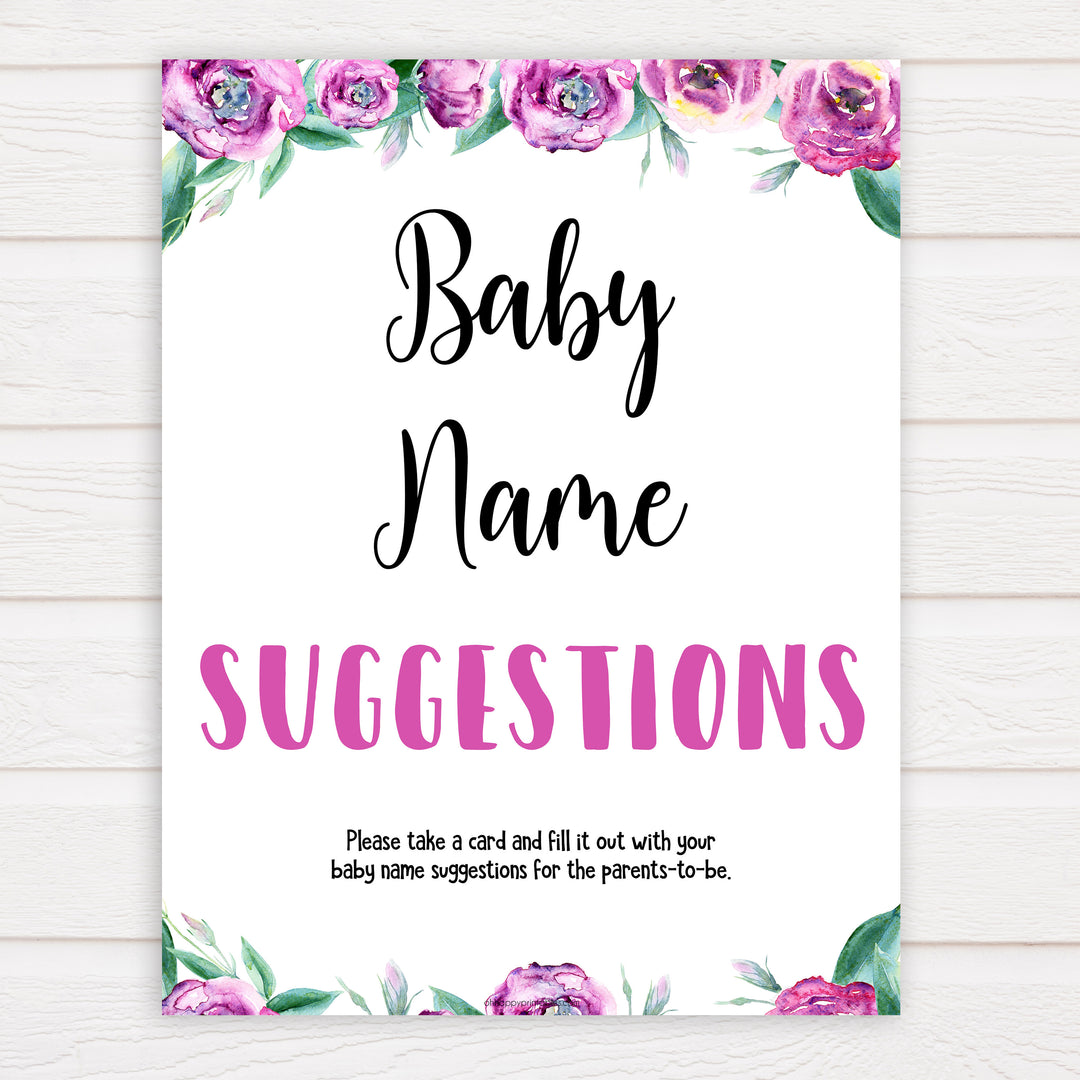 Purple peonies baby name suggestions baby shower games, printable baby shower games, fun baby shower games, baby shower games, popular baby shower games, floral baby shower games, purple baby shower themes