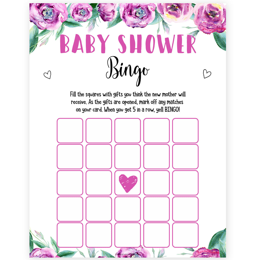 Purple peonies baby shower bingo baby shower games, printable baby shower games, fun baby shower games, baby shower games, popular baby shower games, floral baby shower games, purple baby shower themes