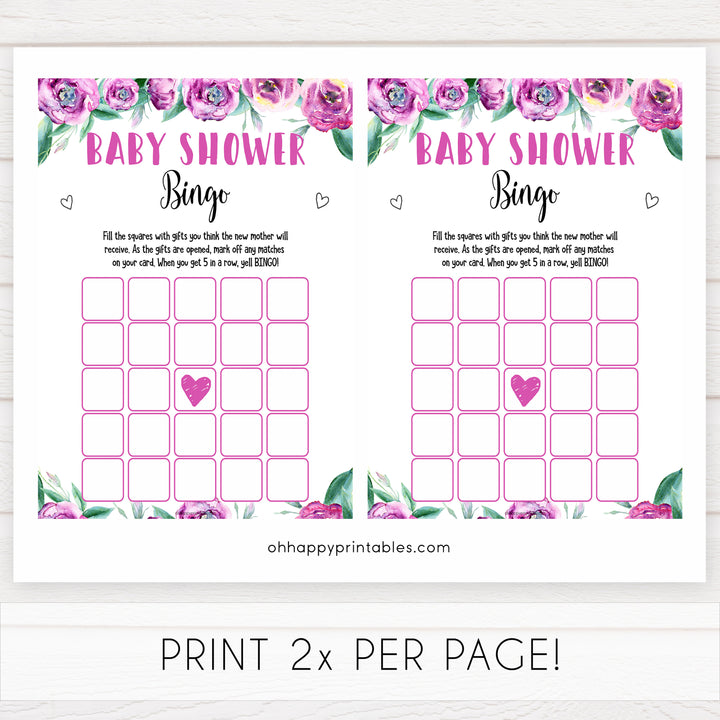 Purple peonies baby shower bingo baby shower games, printable baby shower games, fun baby shower games, baby shower games, popular baby shower games, floral baby shower games, purple baby shower themes