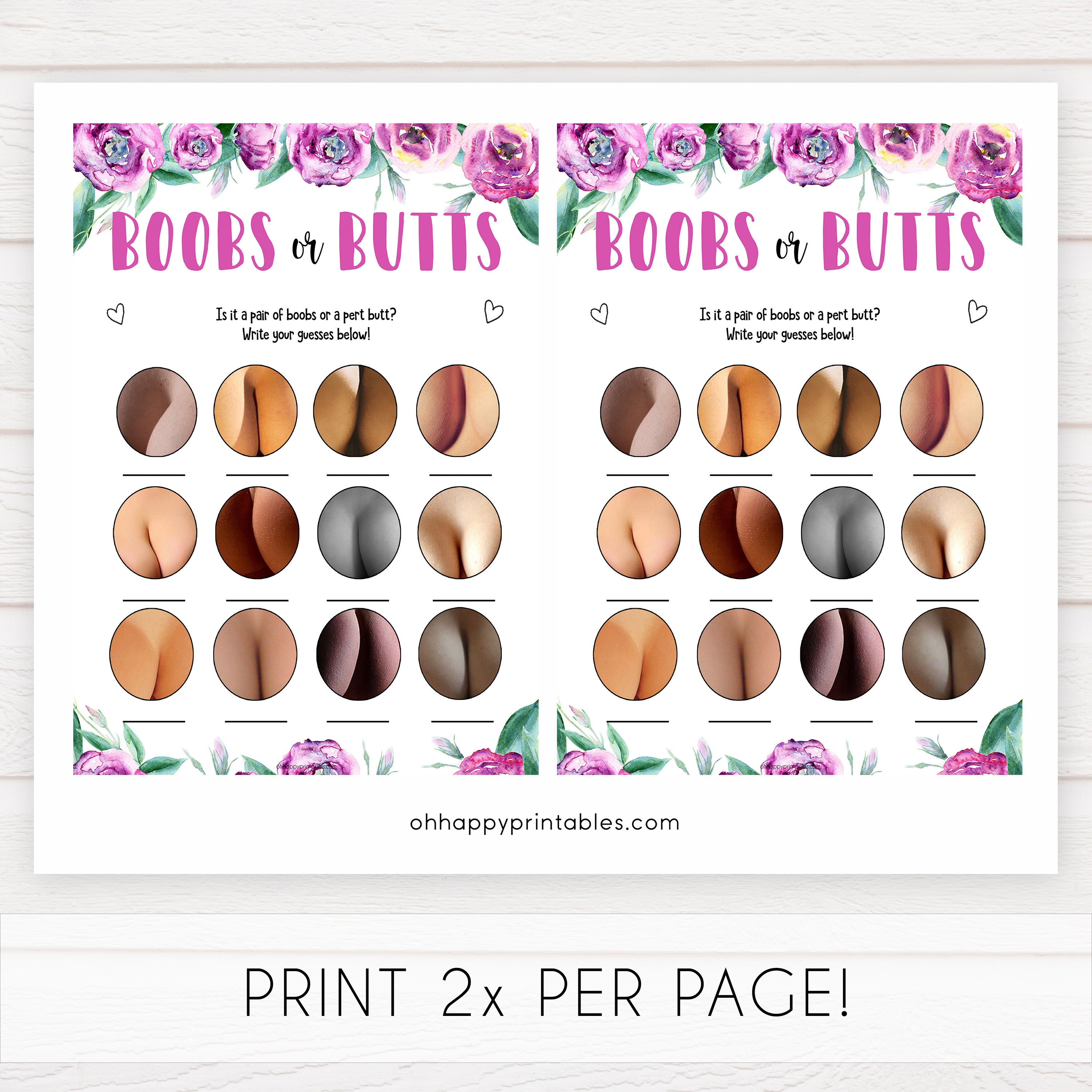 Purple peonies boobs or butts baby shower games, printable baby shower games, fun baby shower games, baby shower games, popular baby shower games, floral baby shower games, purple baby shower themes