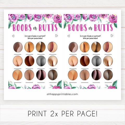 Purple peonies boobs or butts baby shower games, printable baby shower games, fun baby shower games, baby shower games, popular baby shower games, floral baby shower games, purple baby shower themes