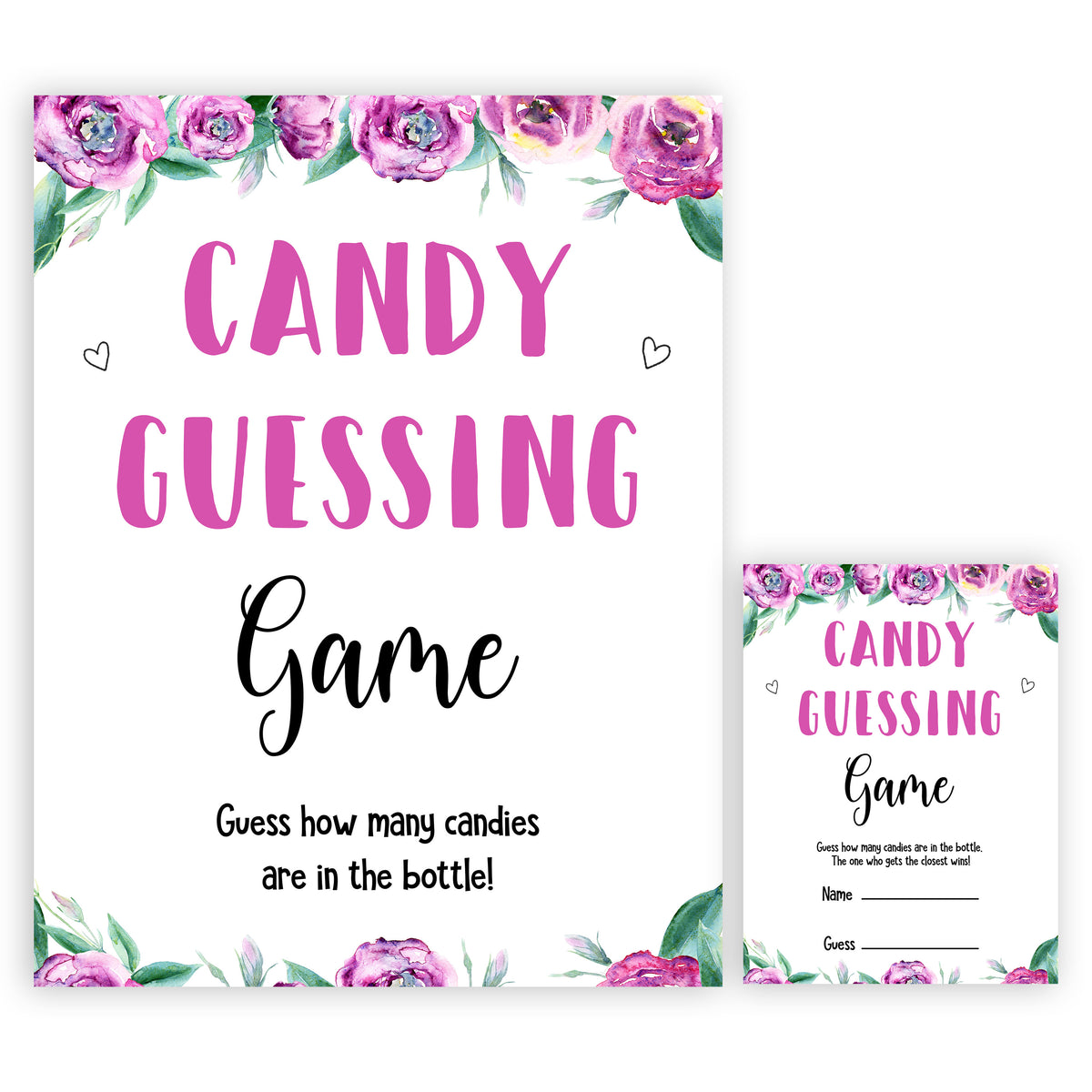 Purple peonies candy guessing game baby shower games, printable baby shower games, fun baby shower games, baby shower games, popular baby shower games, floral baby shower games, purple baby shower themes