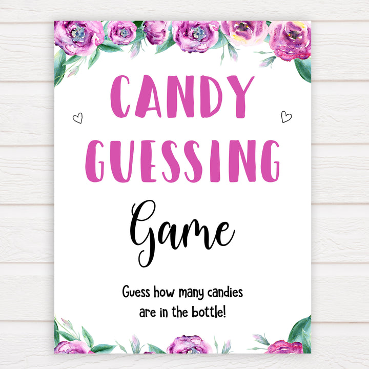 Purple peonies candy guessing game baby shower games, printable baby shower games, fun baby shower games, baby shower games, popular baby shower games, floral baby shower games, purple baby shower themes