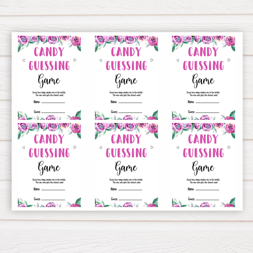 Purple peonies candy guessing game baby shower games, printable baby shower games, fun baby shower games, baby shower games, popular baby shower games, floral baby shower games, purple baby shower themes