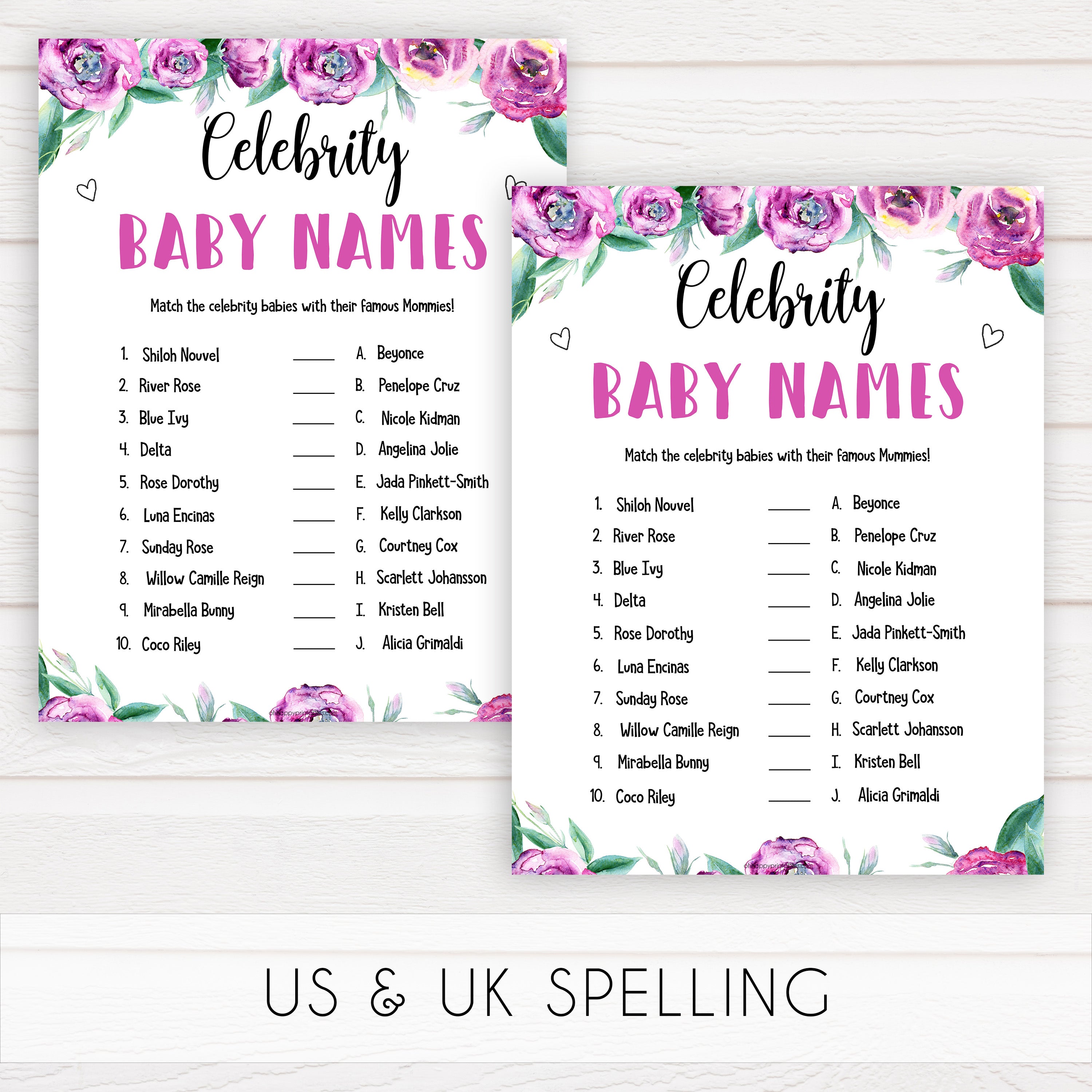 Celebrity Baby Names - Mommy To BEE Printable Baby Games