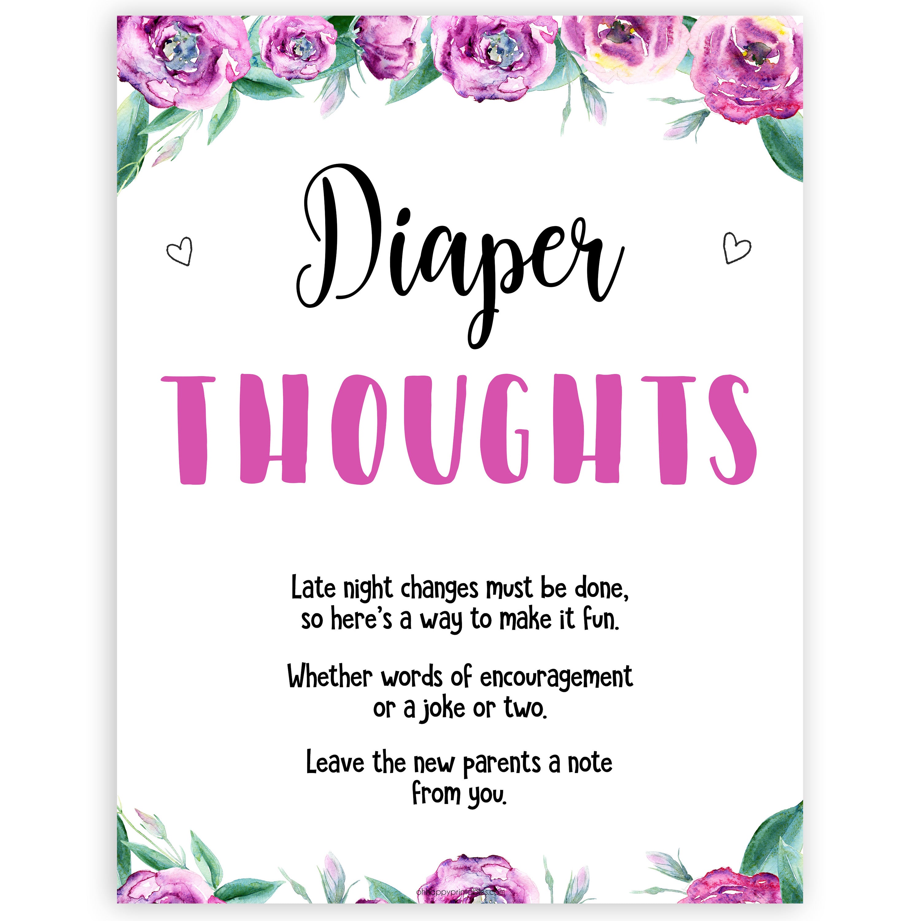 Purple peonies diaper thoughts baby shower games, printable baby shower games, fun baby shower games, baby shower games, popular baby shower games, floral baby shower games, purple baby shower themes