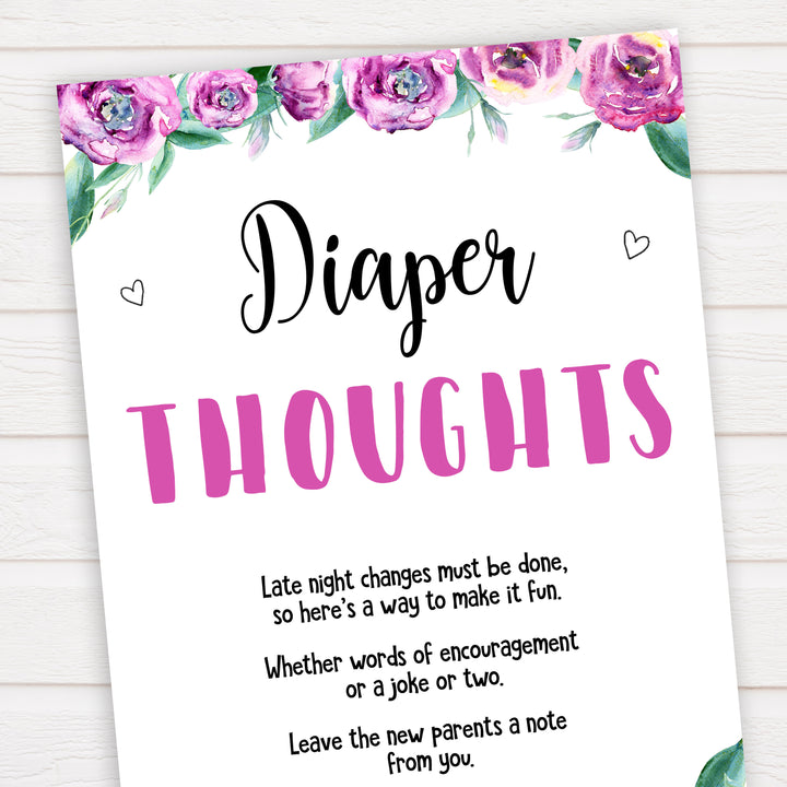 Purple peonies diaper thoughts baby shower games, printable baby shower games, fun baby shower games, baby shower games, popular baby shower games, floral baby shower games, purple baby shower themes
