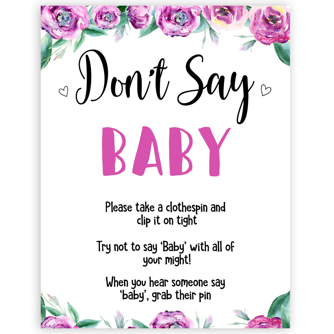 Purple peonies dont say baby baby shower games, printable baby shower games, fun baby shower games, baby shower games, popular baby shower games, floral baby shower games, purple baby shower themes