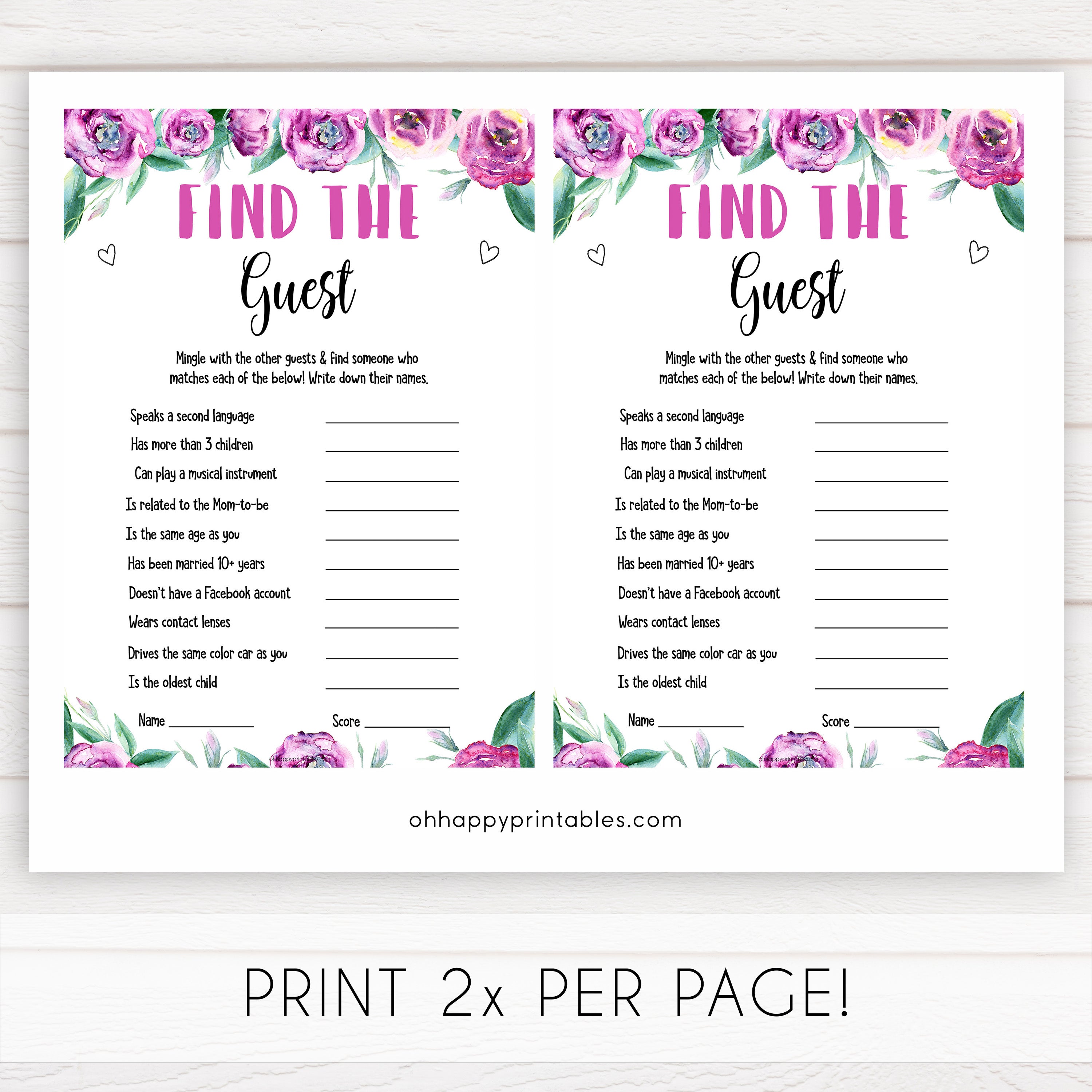 Purple peonies find the guest baby shower games, printable baby shower games, fun baby shower games, baby shower games, popular baby shower games, floral baby shower games, purple baby shower themes