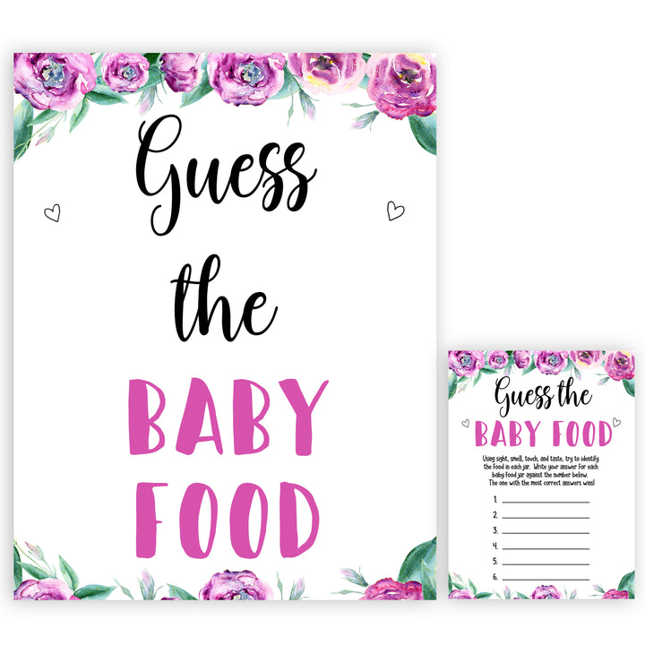 Purple peonies guess the baby food baby shower games, printable baby shower games, fun baby shower games, baby shower games, popular baby shower games, floral baby shower games, purple baby shower themes