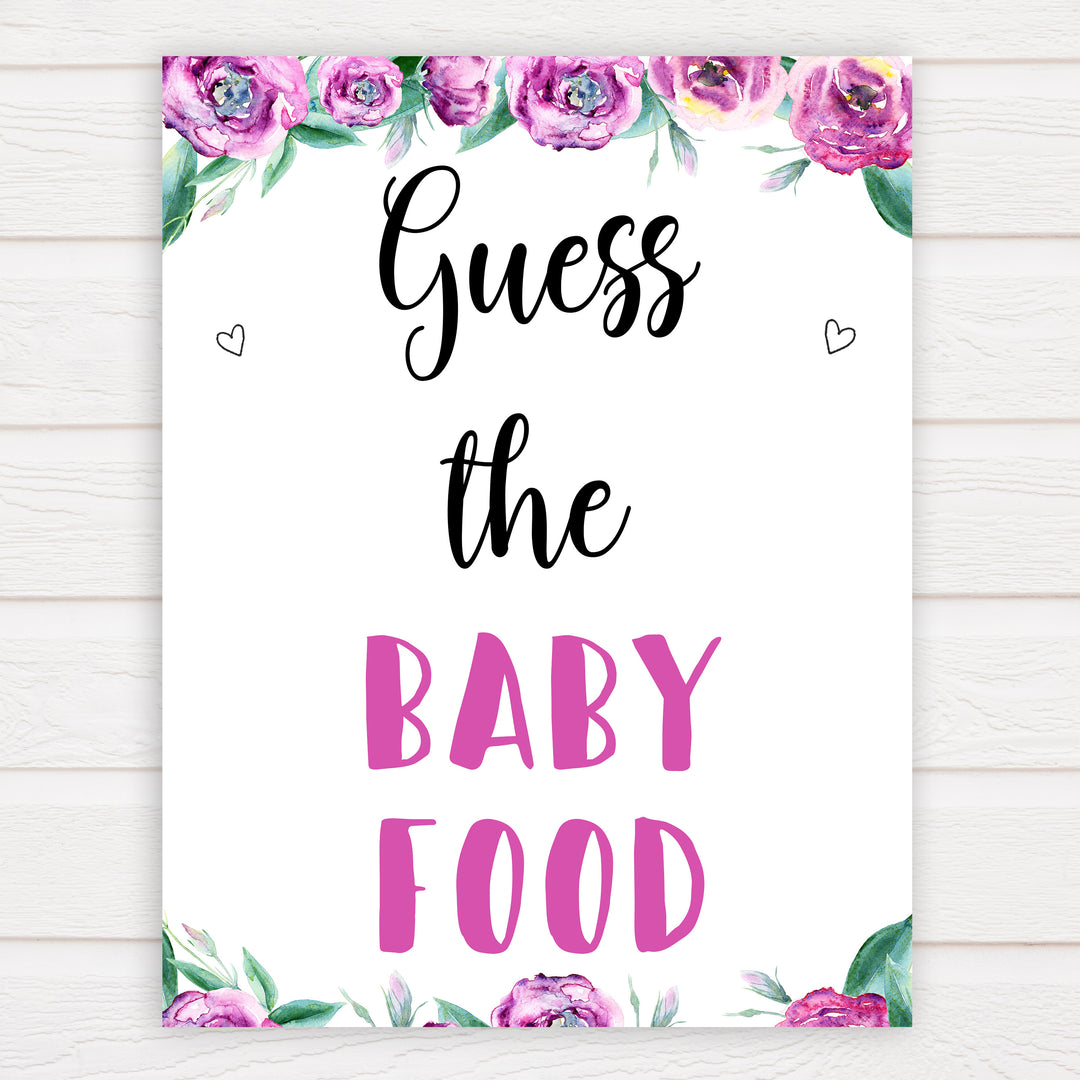 Purple peonies guess the baby food baby shower games, printable baby shower games, fun baby shower games, baby shower games, popular baby shower games, floral baby shower games, purple baby shower themes