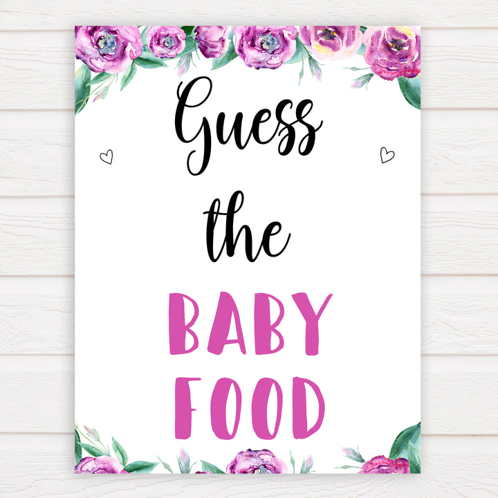 Purple peonies guess the baby food baby shower games, printable baby shower games, fun baby shower games, baby shower games, popular baby shower games, floral baby shower games, purple baby shower themes