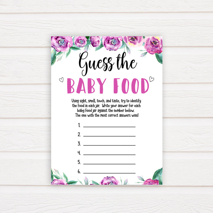 Purple peonies guess the baby food baby shower games, printable baby shower games, fun baby shower games, baby shower games, popular baby shower games, floral baby shower games, purple baby shower themes