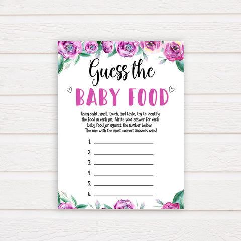Purple peonies guess the baby food baby shower games, printable baby shower games, fun baby shower games, baby shower games, popular baby shower games, floral baby shower games, purple baby shower themes
