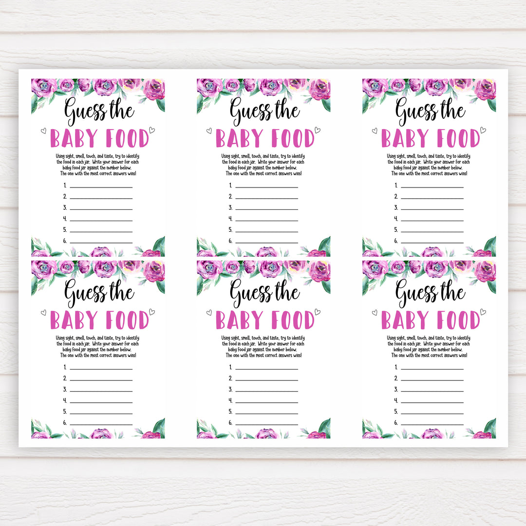 Purple peonies guess the baby food baby shower games, printable baby shower games, fun baby shower games, baby shower games, popular baby shower games, floral baby shower games, purple baby shower themes