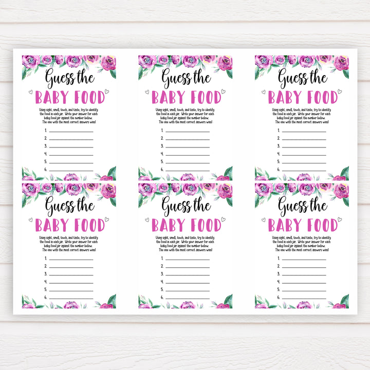 Purple peonies guess the baby food baby shower games, printable baby shower games, fun baby shower games, baby shower games, popular baby shower games, floral baby shower games, purple baby shower themes