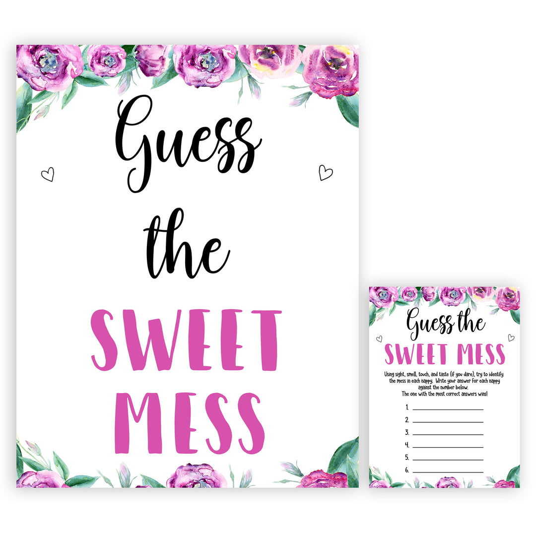 Purple peonies guess the sweet mess baby shower games, printable baby shower games, fun baby shower games, baby shower games, popular baby shower games, floral baby shower games, purple baby shower themes