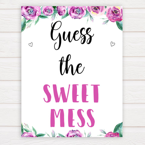 Purple peonies guess the sweet mess baby shower games, printable baby shower games, fun baby shower games, baby shower games, popular baby shower games, floral baby shower games, purple baby shower themes