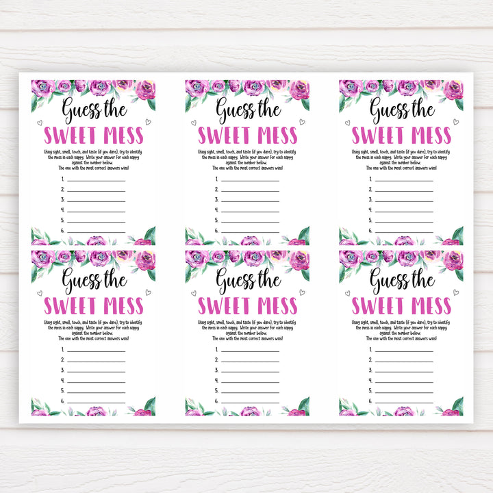 Purple peonies guess the sweet mess baby shower games, printable baby shower games, fun baby shower games, baby shower games, popular baby shower games, floral baby shower games, purple baby shower themes