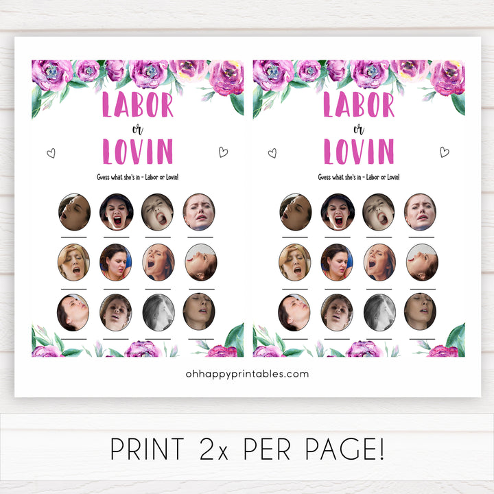 Purple peonies labor or lovin baby shower games, printable baby shower games, fun baby shower games, baby shower games, popular baby shower games, floral baby shower games, purple baby shower themes